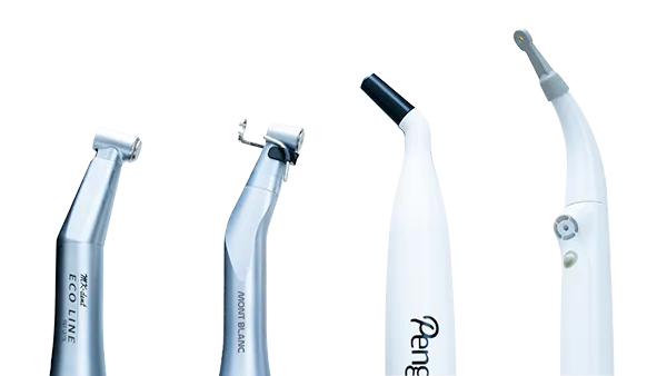 Product image of various aseptico handpieces, the Penguin RFA, and the Spotter